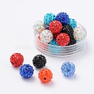 Polymer Clay Rhinestone Beads, Pave Disco Ball Beads, Grade A, Round, Half Drilled, Mixed Color, 10mm, Hole: 1mm(RB-H258-HD10mm-M)