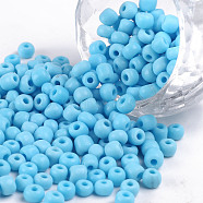 Glass Seed Beads, Opaque Colours Seed, Round, Light Sky Blue, Size: about 4mm in diameter, hole:1.5mm, about 1000pcs/100g(X1-SEED-A010-4mm-43)