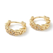 Brass Micro Pave Clear Cubic Zirconia Huggie Hoop Earrings, Ring with Heart, Golden, 12x13x3.5mm, Pin: 0.6mm(EJEW-L234-029G)