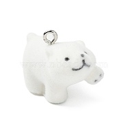 Flocky Opaque Resin Pendants, with Platinum Tone Iron Loops, Bear, 19.5x13x27mm, Hole: 2mm(RESI-G105-06C)