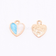 Alloy Enamel Pendants, Cadmium Free & Lead Free, Two Tone, Heart, Light Gold, Sky Blue, 15x12x2.5mm, Hole: 1.5mm(ENAM-CJC0002-02B)