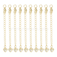 Unicraftale 10Pcs Brass Curb Chain Extender, End Chain with Stainless Steel Lobster Claw Clasps and Heart Clear Cubic Zirconia Chain Tab, Golden, 77x3mm, Hole: 3mm(KK-UN0001-37)