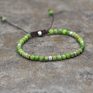 Dyed Natural Imperial Jasper Round Braided Bead Bracelet, Green, (QW4331-1)