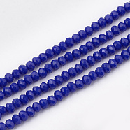 Opaque Solid Color Glass Beads Strands, Faceted, Rondelle, Blue, 3x2mm, Hole: 0.5mm, about 150~155pcs/strand, 14.96 inch~15.35 inch(38~39cm)(GLAA-S178-12B-04)