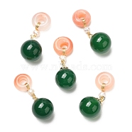 Natural Green Agate Round Pendants, Donut Charms with Pearl and Brass Beads, Real 14K Gold Plated, 32.5mm, Hole: 4mm(G-R491-03G)