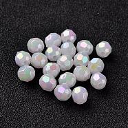 AB Color Plated Eco-Friendly Poly Styrene Acrylic Round Beads, Faceted, White, 6mm, Hole: 1mm, about 5000pcs/500g(TACR-L004-6mm-78)