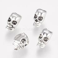 Alloy European Beads, Large Hole Beads, Skull, Antique Silver, 12x9x7.5mm, Hole: 4mm(PALLOY-S079-035AS)