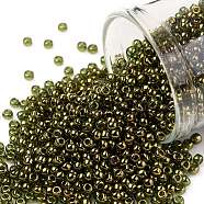 TOHO Round Seed Beads, Japanese Seed Beads, (324) Gold Luster Moss Green, 11/0, 2.2mm, Hole: 0.8mm, about 1110pcs/bottle, 10g/bottle(SEED-JPTR11-0324)