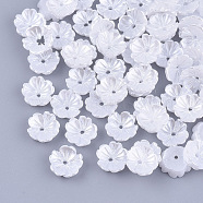 Resin Imitation Pearl Bead Caps, 5-Petal, Flower, White, 8x8x2.5mm, Hole: 1mm(RESI-T040-008A)
