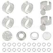 DIY Flat Round Charms Cuff Ring Making Kit, Including 304 Stainless Steel Open Finger Ring Components & Jump Ring & Charms & Linking Rings, Stainless Steel Color, 10x1mm, Hole: 1.4mm(DIY-DR0001-22P)