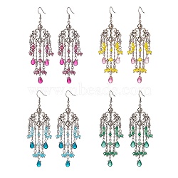 4 Pairs 4 Color Glass Teardrop Tassel Chandelier Earrings, 316 Surgical Stainless Steel Long Drop Earrings for Women, Mixed Color, 104mm, Pin: 0.6mm, 1 Pair/color(EJEW-TA00184)