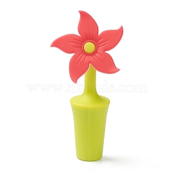 Silicone Wine Bottle Stoppers, Flower, Red, 91x44x24mm, Hole: 7.5mm(FIND-B001-03A)
