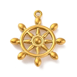 Ocean Theme 304 Stainless Steel Pendants, Real 18K Gold Plated, Anchor & Helm, 24x21x3.5mm, Hole: 1.5mm(STAS-M072-06D-G)