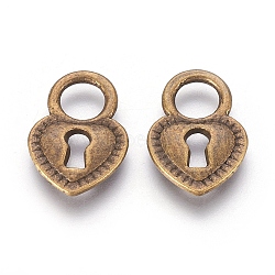 Tibetan Style Alloy Lock Pendants, Lead Free & Cadmium Free & Nickel Free, Antique Bronze, 17x11x2mm, Hole: 6mm, about 1315pcs/1000g(TIBEP-4443-AB-NR)