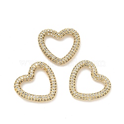 Rack Plating Brass Micro Pave Cubic Zirconia Linking Rings, Long-Lasting Plated, Cadmium Free & Lead Free, Heart, Golden, Clear, 19.5x21x3mm, Inner Diameter: 15x15mm(KK-D078-01G-01)