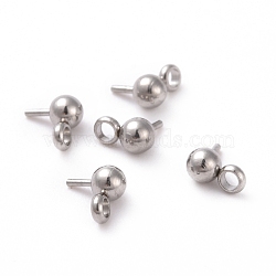 Non-Tarnish 304 Stainless Steel Ball Stud Earring Post, with 201 Stainless Steel Horizontal Loops and 316 Surgical Stainless Steel Pins, Stainless Steel Color, 5x3mm, Hole: 1.4mm, Pin: 0.5mm(STAS-Z035-01B-P)