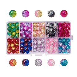 10 Colors Round Transparent Crackle Glass Beads, Mixed Color, 8mm, Hole: 1.3~1.6mm, about 180~200pcs/box(CCG-YW0001-B)