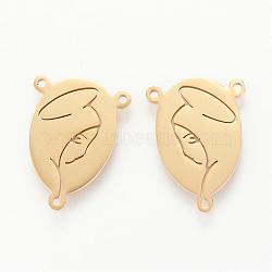 201 Stainless Steel Links connectors, Oval with Human, Golden, 16x12x1mm, Hole: 1mm(STAS-R090-02G)