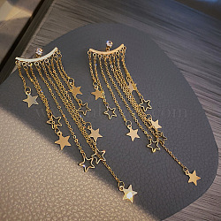 Alloy Rhinestone Star Tassel Chandelier Earrings, Chain Charm, Golden, 70mm(FS-WGCE93B-01)