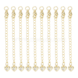 Unicraftale 10Pcs Brass Curb Chain Extender, End Chain with Stainless Steel Lobster Claw Clasps and Heart Clear Cubic Zirconia Chain Tab, Golden, 77x3mm, Hole: 3mm(KK-UN0001-37)