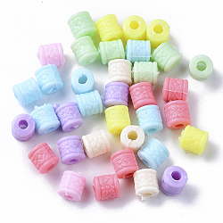 Opaque Polystyrene Plastic Beads, Column with Flower, Mixed Color, 8x7.5mm, Hole: 3mm(X-KY-I004-26)