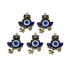 Alloy Pendants, with Resin and Rhinestone, Cadmium Free & Lead Free, Frog, Antique Bronze, 37.5x27.5x5mm, Hole: 2mm(PALLOY-N155-106-RS)