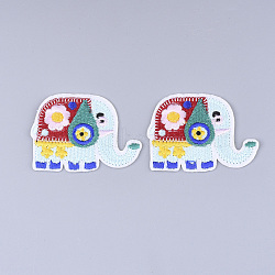 Computerized Embroidery Cloth Iron on/Sew on Patches, Appliques, Costume Accessories, Elephant, Colorful, 44x60x1.5mm(FIND-T030-220)