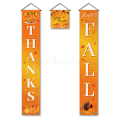 Polyester Hanging Sign for Home Office Front Door Porch Decorations, Rectangle & Square, Word Give Thanks, Orange, 180x30cm and 30x30cm, 3pcs/set(HJEW-WH0023-026)