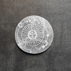 Engraved Natural Selenite Cup Mats, Heat Resistant Pot Mats, for Home Kitchen, Flat Round, Sun, 103x14.5mm(DJEW-PW0013-01C)