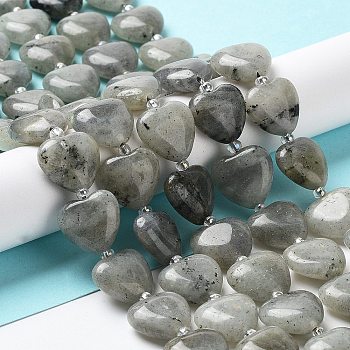 Natural Labradorite Beads Strands, with Seed Beads, Heart, 14~15x15x6~6.5mm, Hole: 1.4mm, about 23~24pcs/strand, 14.57''(37cm)