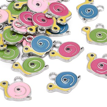Alloy Enamel Pendants, Cadmium Free & Lead Free, Snail, Platinum, Mixed Color, about 16mm long, 18mm wide, 2mm thick, hole: 2mm