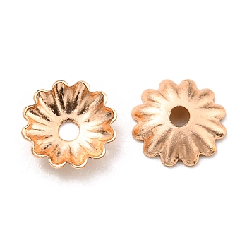 Rack Plating Brass Bead Caps, Long-Lasting Plated, Lead Free & Cadmium Free, Flower, Multi-Petal, Real Rose Gold Plated, 6x1.2mm, Hole: 1.2mm