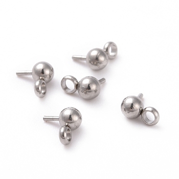 304 Stainless Steel Ball Stud Earring Post, with 201 Stainless Steel Horizontal Loops and 316 Surgical Stainless Steel Pins, Stainless Steel Color, 5x3mm, Hole: 1.4mm, Pin: 0.5mm