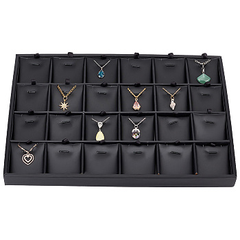 24- Slot Rectangle Imitation Leather Pendant Display Boxes, Jewelry Storage Case for Pendant Necklaces Showing, Black, 35.2x24.2x3cm