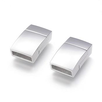 304 Stainless Steel Magnetic Clasps with Glue-in Ends, Rectangle, Stainless Steel Color, 19.5x12x6mm, Hole: 3x10mm