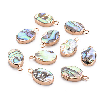 Electroplated Natural Abalone Shell/Paua Pendants, with Golden Iron Edge and Half Drilled, Oval, 18.5x10.5x3.5mm, Hole: 1.8mm, Half Drilled: 1mm