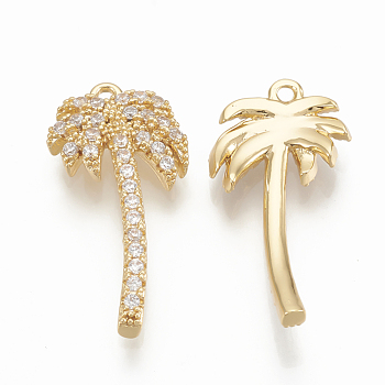 Brass Micro Pave Cubic Zirconia Pendants, Coconut Tree, Nickel Free, Real 18K Gold Plated, 18.5x9x2mm, Hole: 1mm