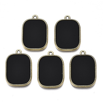 Acrylic Pendants, with Alloy Settings, Cadmium Free & Nickel Free & Lead Free, Rectangle, Black, 26x18x2mm, Hole: 1.8mm