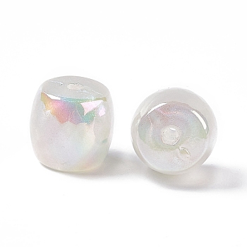 Opaque Acrylic Beads, AB Color, Macaron Color, Barrel, White, 15.5x16.5mm, Hole: 3mm