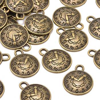 Tibetan Style Alloy Pendants, Cadmium Free & Lead Free, Clock, Antique Bronze, 15x13x2mm, Hole: 2mm