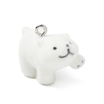 Flocky Opaque Resin Pendants, with Platinum Tone Iron Loops, Bear, 19.5x13x27mm, Hole: 2mm