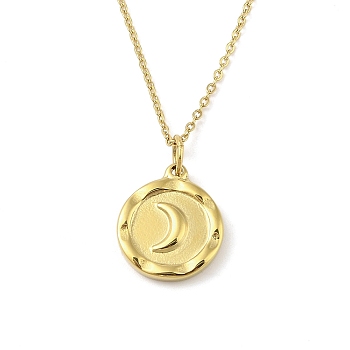 Ion Plating(IP) 304 Stainless Steel Pendant Necklaces for Women, Moon, Real 18K Gold Plated, 18.03 inch(45.8cm)