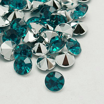 Imitation Taiwan Acrylic Rhinestone Pointed Back Cabochons, Faceted, Diamond, Teal, 5x4mm