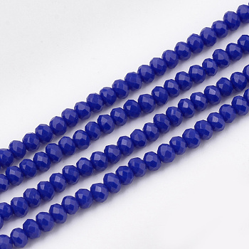 Opaque Solid Color Glass Beads Strands, Faceted, Rondelle, Blue, 3x2mm, Hole: 0.5mm, about 150~155pcs/strand, 14.96 inch~15.35 inch(38~39cm)