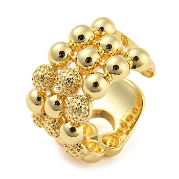 Brass Round Beaded Open Cuff Ring, Long-Lasting Plated, Cadmium Free & Lead Free, Real 18K Gold Plated, US Size 7 3/4(17.9mm)