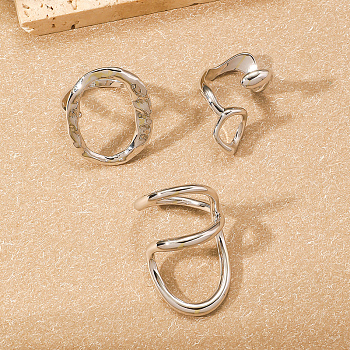 Minimalist Irregular Fashion Alloy Cuff Rings Sets, Platinum