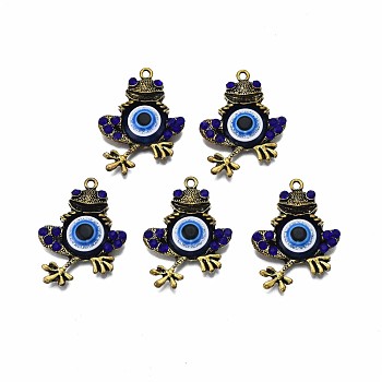 Alloy Pendants, with Resin and Rhinestone, Cadmium Free & Lead Free, Frog, Antique Bronze, 37.5x27.5x5mm, Hole: 2mm
