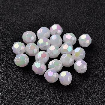 AB Color Plated Eco-Friendly Poly Styrene Acrylic Round Beads, Faceted, White, 6mm, Hole: 1mm, about 5000pcs/500g