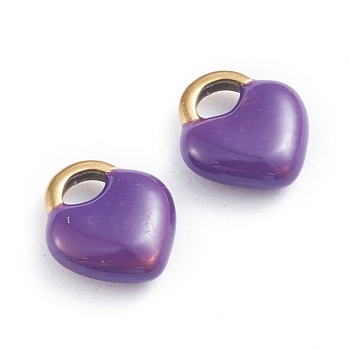 Ion Plating(IP) 304 Stainless Steel Charms, Enamelled Sequins, Lock, Golden, Purple, 11x9.5x3.5mm, Hole: 3.5x2.5mm