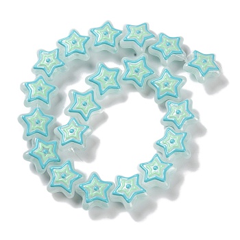 Glass Imitation Jade Beads Strands, with Enamel, Star, Deep Sky Blue, 21.5x22x11mm, Hole: 1.3mm, about 20pcs/strand, 14.96 inch(38cm)